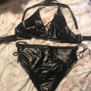 Lace up front lingerie set plus size